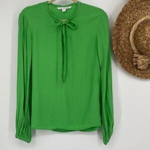 Diane Von Furstenberg Whitney Silk Popover Tie Neck Blouse Kelly Green 4‎